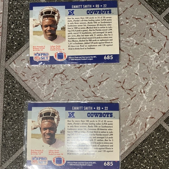1990 Pro Set Football 2 card lot *EMMITT SMITH* RC #685 NM Dallas Cowboys NFL *R - Picture 3 of 5
